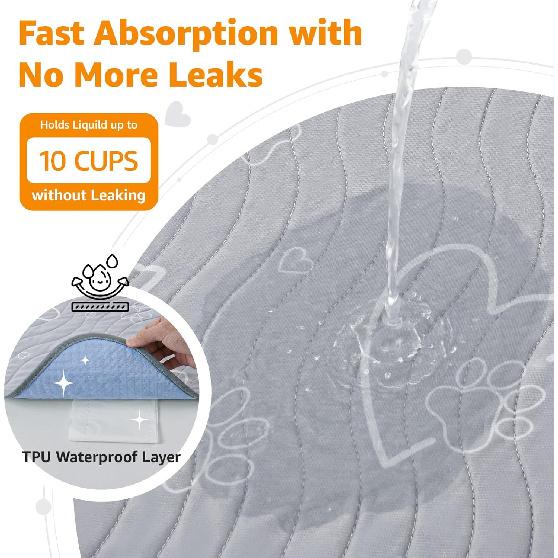 Washable Pee Pads for Dogs Reusable: 2 Pack Waterproof Puppy Pads Absorbent Quick Dry Training Pads - Non Slip Puppy Whelping Mats for Grate, Floor,