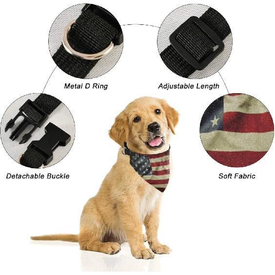 Fourth of July Dog Bandanas with Adjust Buckle American Flag Pet Triangle Scarf Washable Independence Day Dog Collar one Size