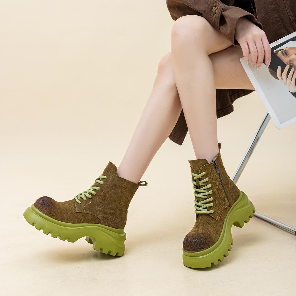 Martin boots new leather thick-soled cm heightened super lightweight rhubarb boots