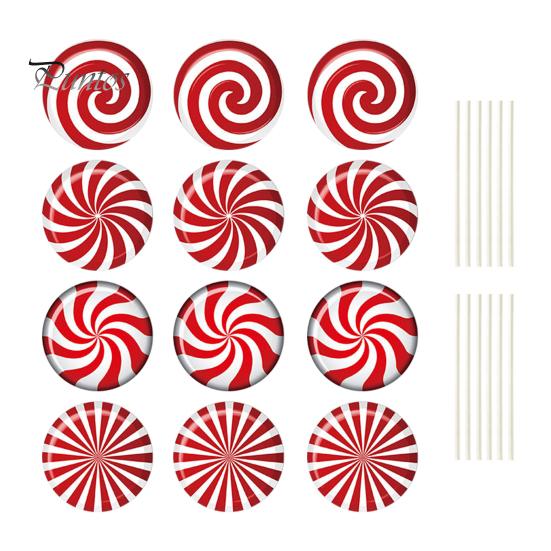 Reusable Outdoor Christmas Ornaments 12Pcs Candy Yard Stakes, Hollow Board Garden Decor with Metal Spikes, Easy Install Lawn Signs Red White Green for