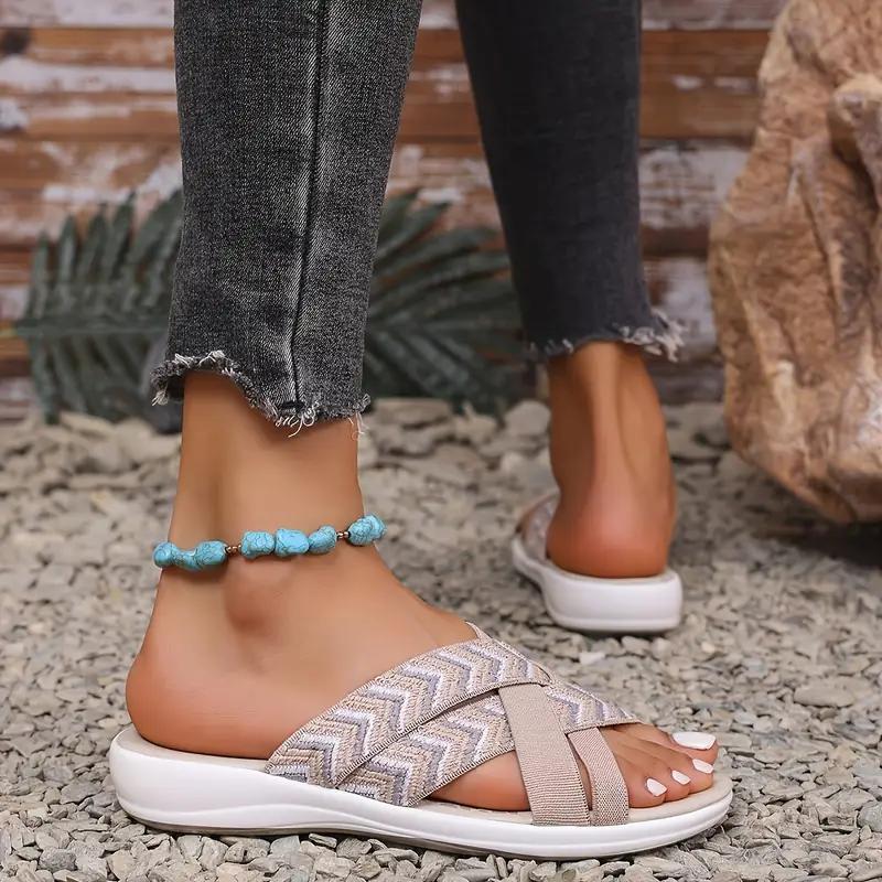 Ladies' Orthotic Arch Support Slippers, Soft Fabric Upper, Thick Anti Slip Rubber Sole, Comfortable and Casual Beach Shoes for All Seasons