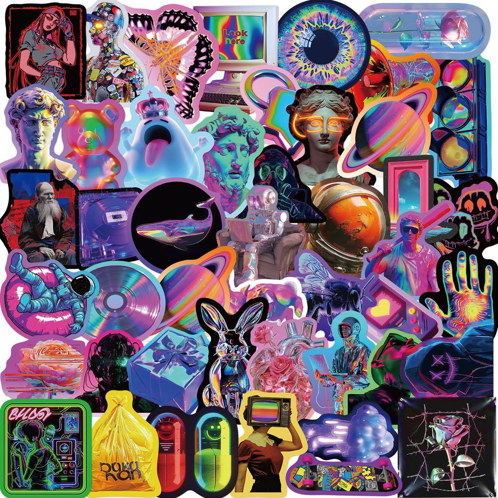 52 Colored Cyberpunk Stickers Decorate Guitar Laptop Suitcase DIY Waterproof Stickers
