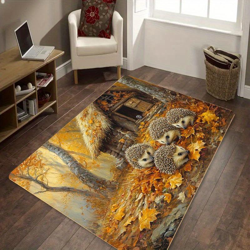 

Autumn Hedgehog Forest Cabin Pattern Area Rug Soft Comfortable and Practical Floor Mat for Indoor Living Room Bedroom Home Decor 40X60CM