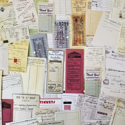 Pack de Notes Autocollantes et Autocollants Rétro pour Junk Journal – 53 Grandes Feuilles, Billets et Reçus