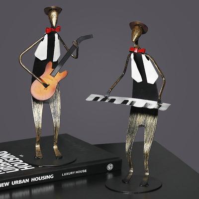 Wrought Iron Musician Figurines Handicrafts Home Study Room Desktop Sculpture Decoration Cafe Bar Club Table Statue Accessories