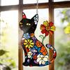 Stained Glass Panel Decoration Hanging Charm With Bird And Puss Floral Detail Projects Coloful Inside