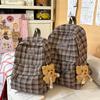 Schoolbag autumn and winter new retro plaid backpack female college student Korean version large capacity lightweight backpack college style schoolbag