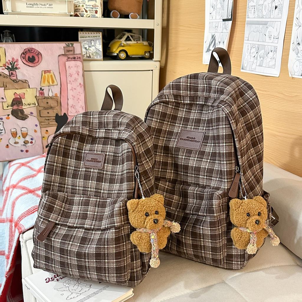 Schoolbag autumn and winter new retro plaid backpack female college student Korean version large capacity lightweight backpack college style schoolbag