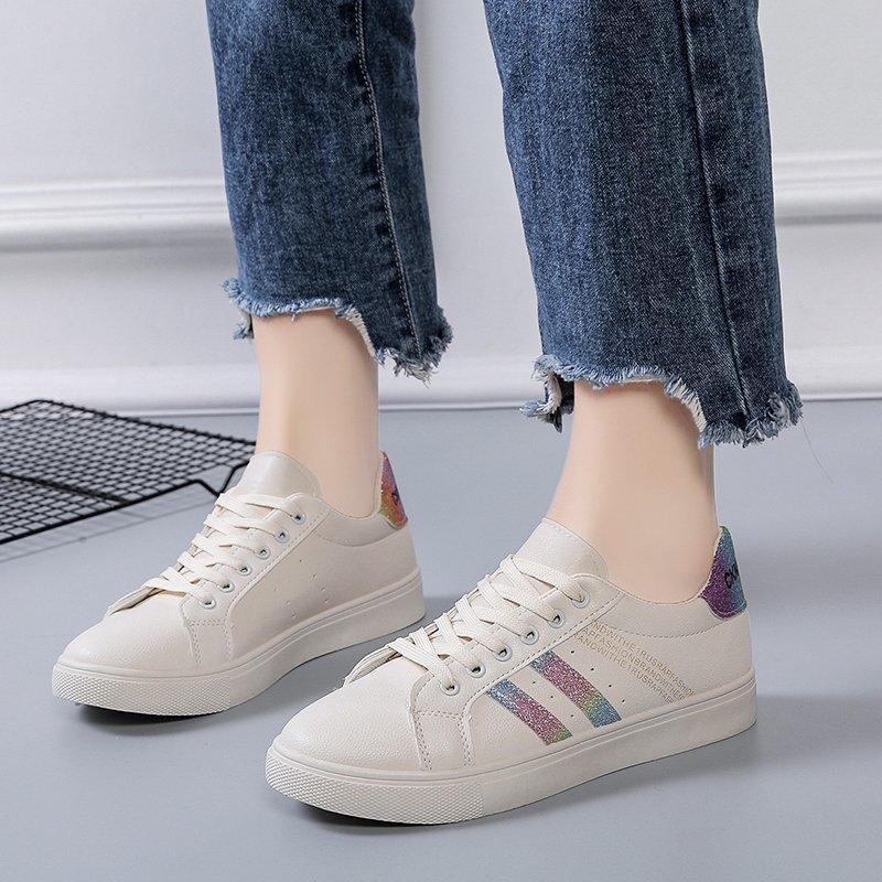 Spring Autumn New Anti-Slip Casual Shallow White Shoes Women Flat Bottom One-Legged Versatile Sports Leather Student Board Shoes
