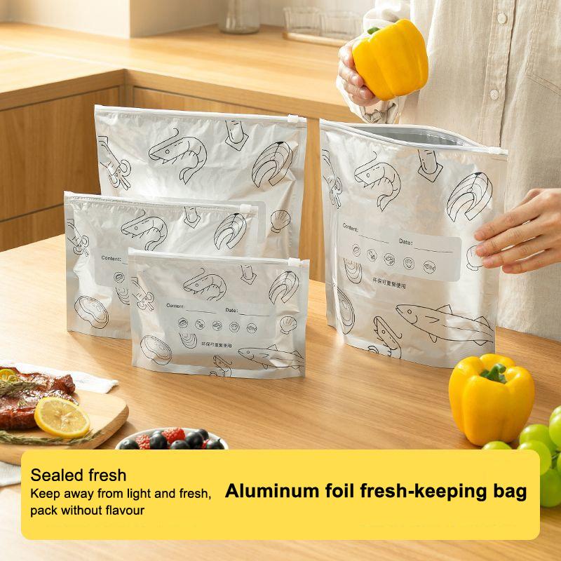 10Pcs Aluminum Foil Fresh-Keeping Sealed Bag Leakproof Food Grade Refrigerator Freezer Safe Kitchen Slide Fastener Fresh Bag