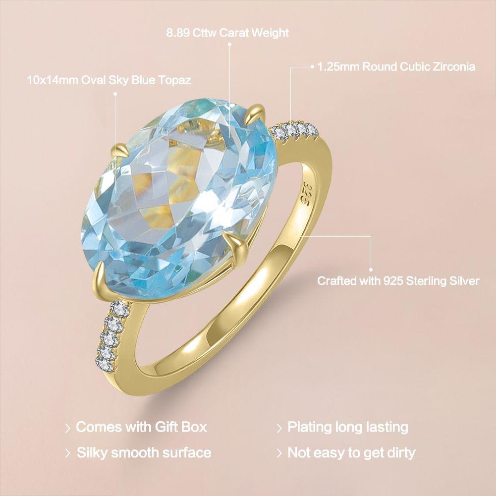 Candy Ring Large Carat Colored Gemstone S925 Sterling Silver Natural Topaz Crystal Ring