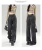 2025 Spring/Fall Women's High-Waisted Wide-Leg Printed Jeans - American Style, Slimming, Loose, Drapey, Floor-Length.