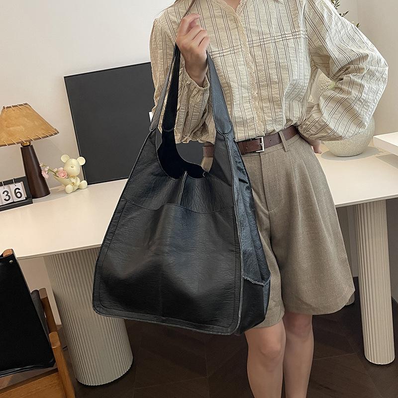 Retro Handmade Big Beach Tote Bag High Capacity Shoulder Solid Color Multifunction Handbags for Ladies