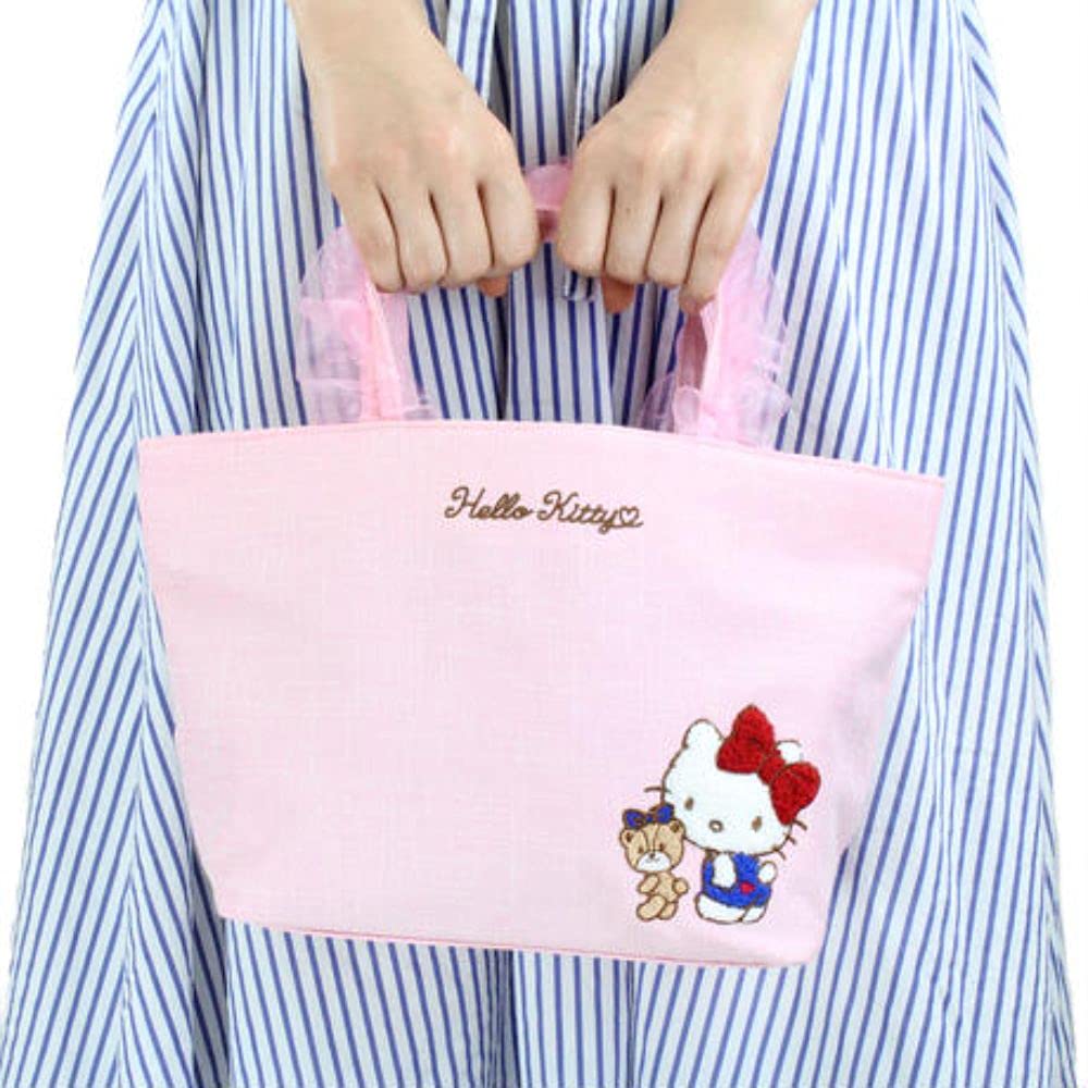 Yasuda Tsusho Sagara Embroidered Organza Frill Hello Kitty Frill BAG102 Bag, Pink,