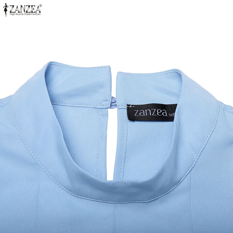 ZANZEA Women Casual Stand Collar Summer Off Shoulder Sleeveless Dress