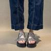 Sheepskin version~ Small thick-soled sandals for women's summer wear 2025 new summer fashion high-end rhinestone sandals