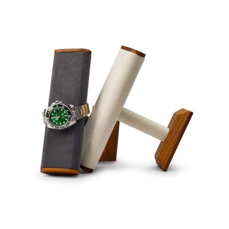 Elegant Jewelry Showcase With Walnut Frame And Velvets Texture Flat Tube Design Display Stand Organiser