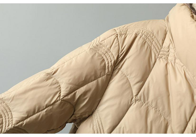 Women's Cross-Border Stand Collar Medium-Long Loose Down Jacket - White Duck Down, Light, Warm, Autumn/Winter, Xiangyun Style.
