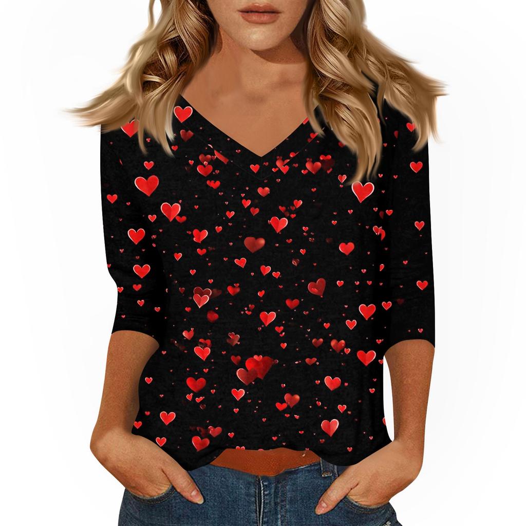 Women's T Shirt Print 3/4 Sleeve Daily Weekend Fashion Basic V- Neck Regular Top