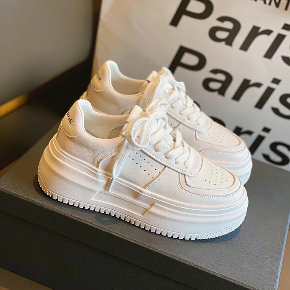 New White U Leather Women's Casual Woman Vulcanize Sneakers Breathable Sport Walking Platform Flats Running Shoes
