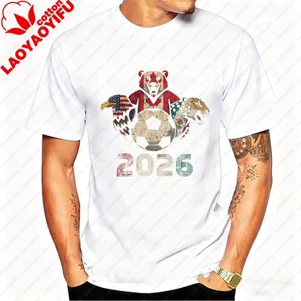 2026 USA Canada Mexico Soccer T-Shirt Cotton Shirt Tribal & Flag Graphic Tee, Ideal Gift for North Football Fans 2026 FIFA World Cup Shirt Streetwear