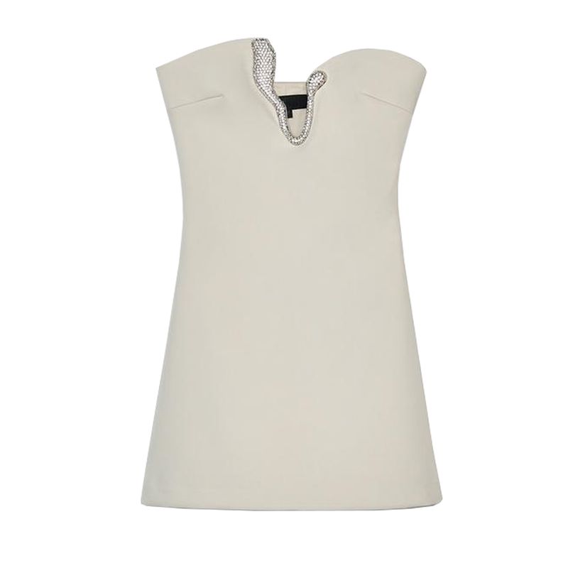 Summer New Product Women's Clothes French Asymmetric Collar Jewelry Inlay Patchwork Lining Short Dress 4772344