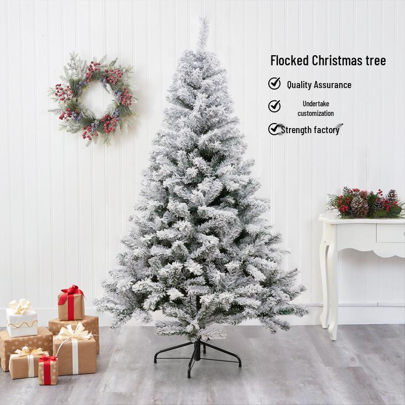 Exclusive Flocked White Christmas Tree, 45CM-4M, Encrypted Snow-Covered Decoration with Ornaments