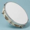 Wooden Tambourine White Drumhead with Metal Discs Handheld Hand Drum