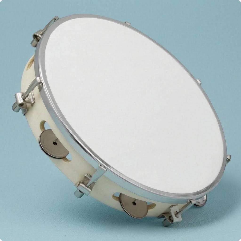 Wooden Tambourine White Drumhead with Metal Discs Handheld Hand Drum
