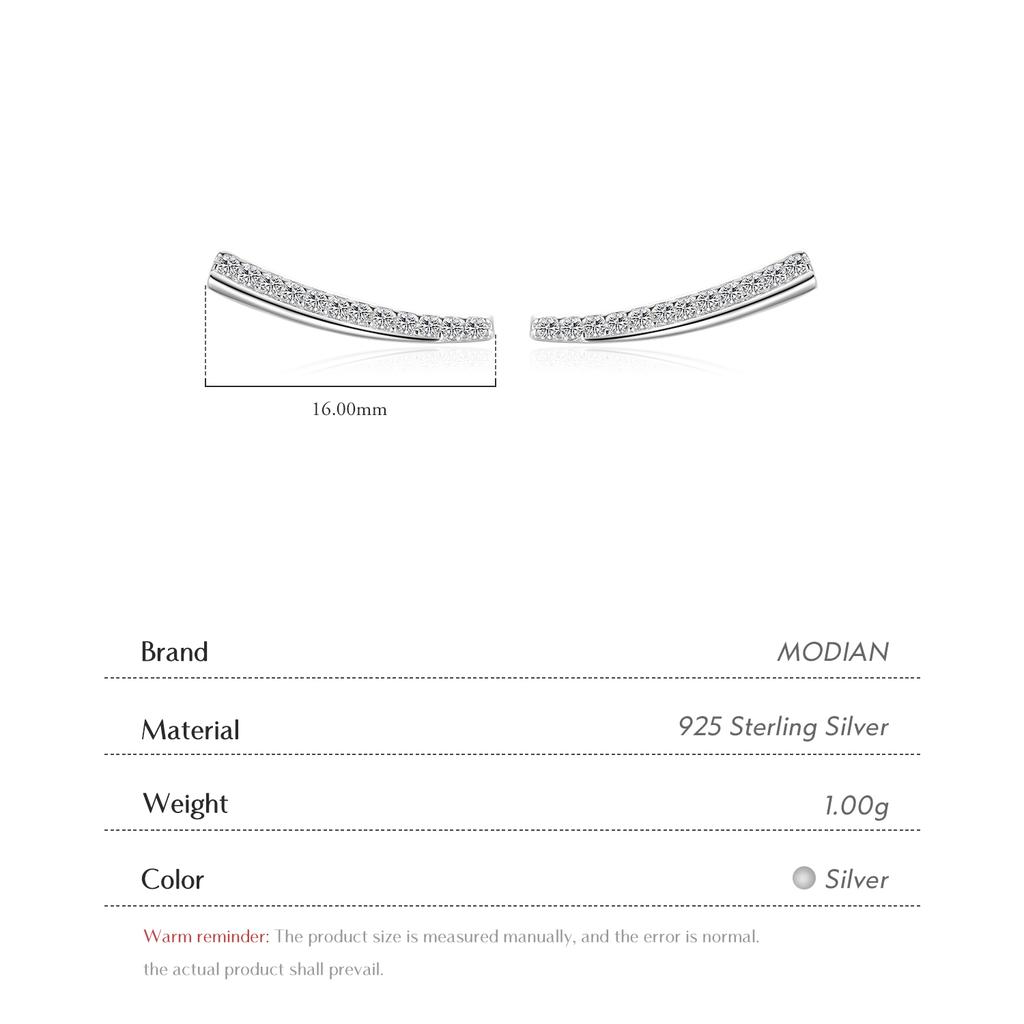 Modian Minimalism Line Stud Earrings Solid 925 Sterling Silver Feather Clear CZ Studs Ear For Women Hypoallergenic Jewelry Gifts