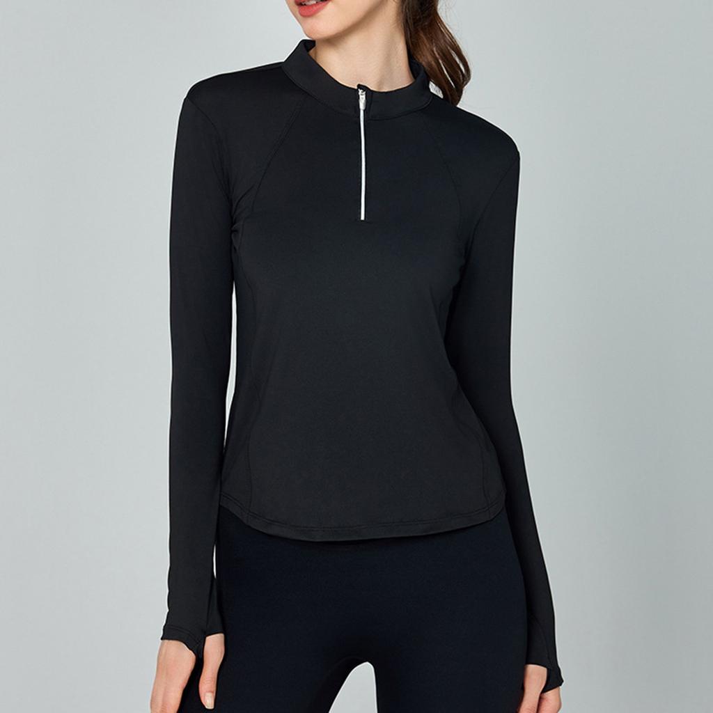 Yoga Wear Long-sleeved Tops For Women With Reflective Strips And Half-zip Sports Tops With Slim Waist And Running Training Fitness Tops