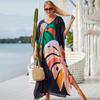Colorful Printed Boho Beach Kaftan Dress Women Plus Size Maxi Summer Cover Up Rayon Bathing Suit