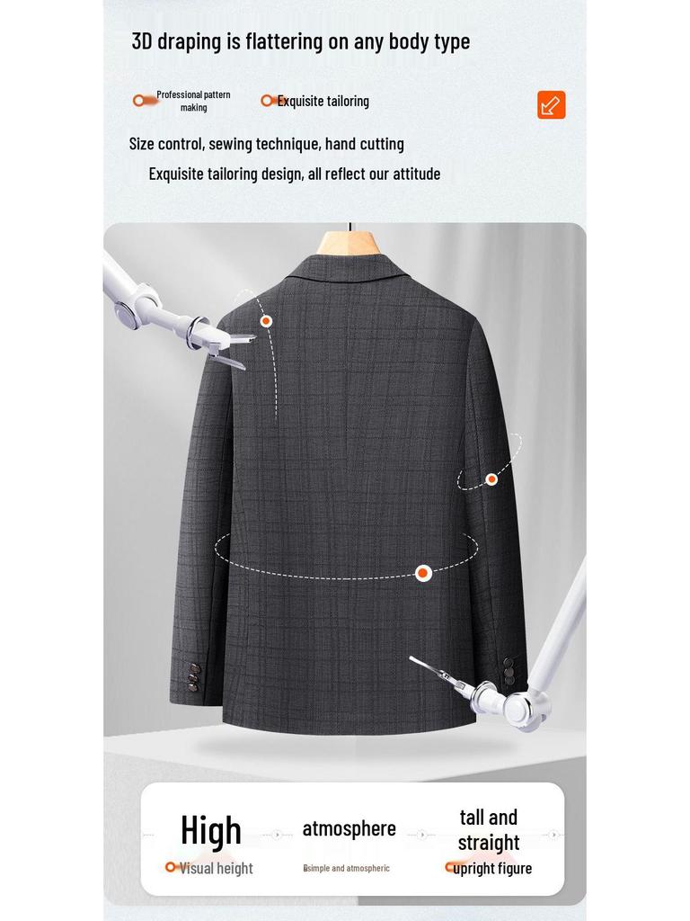 Herren Slim Fit bügelfreier karierter Blazer im koreanischen Stil - Business Casual Frühlingsjacke