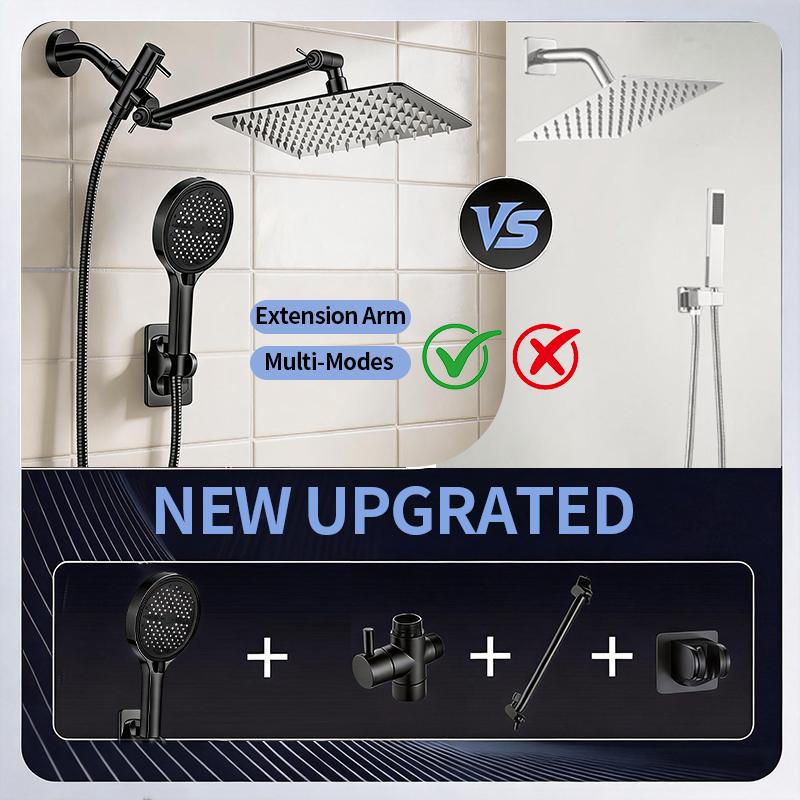Complete Adjustable Shower Set, 8 Inch Ceiling Shower Head & 5.51 Inch Large Panel Handheld Shower, 8‑Mode Hand Shower With Spray Gun Function,