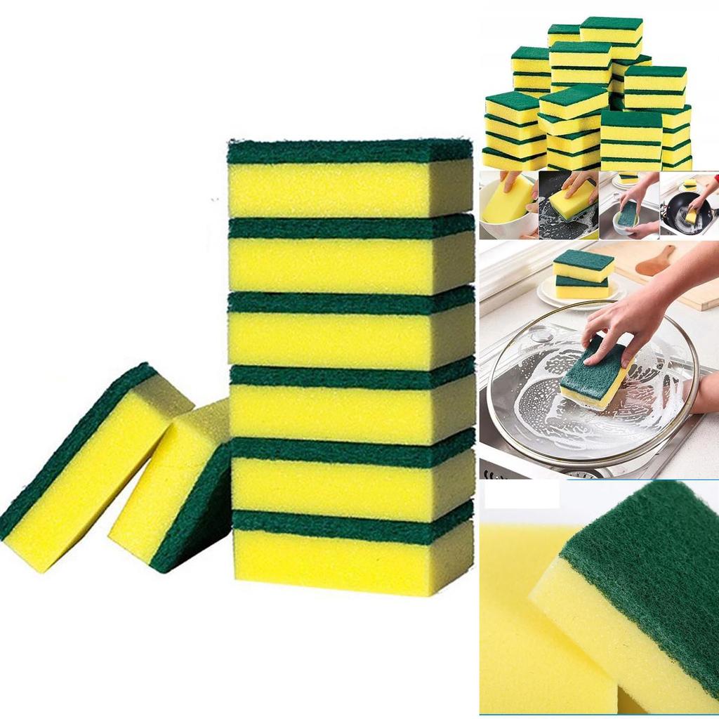 Langlebiges 8-teiliges Küchenschrubber-Set mit gelben und grünen Schwamm-Pads