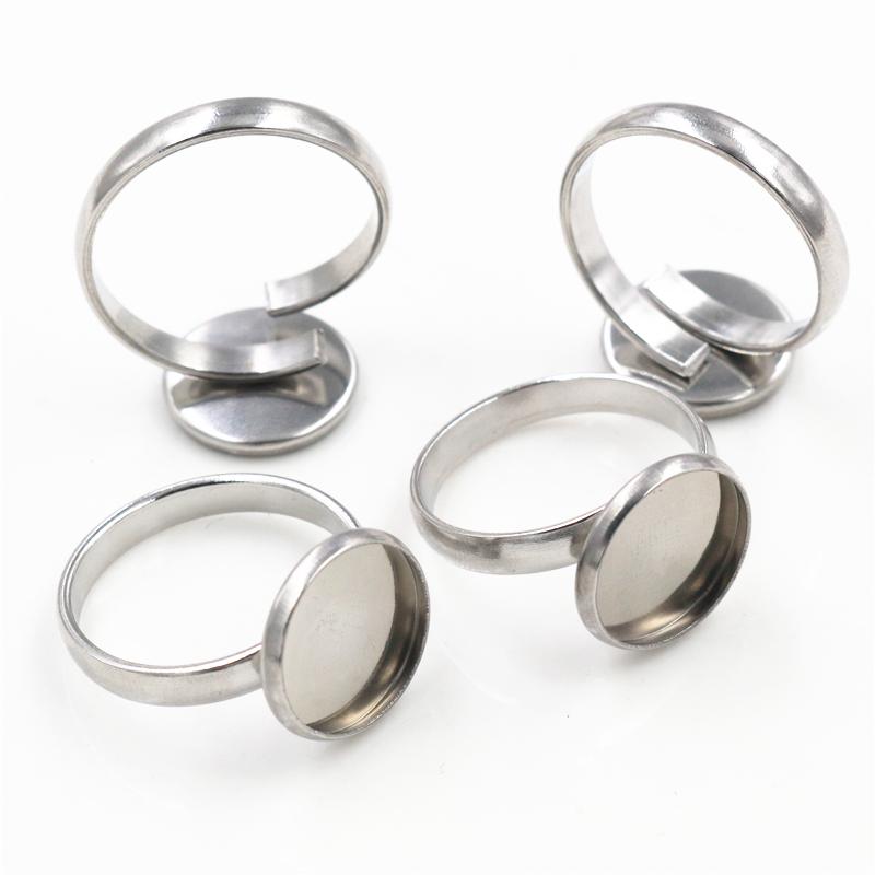 10pcs 4 6 8 10 12mm Thick Stainless Steel Adjustable Ring Settings Blank Base,Fit 4-12mm Glass Cabochons Buttons