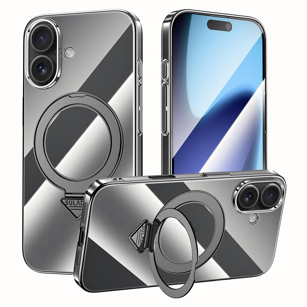 SULADA For iPhone 17 Case Compatible with MagSafe Electroplated Foldable Kickstand Clear PC Phone Cover B