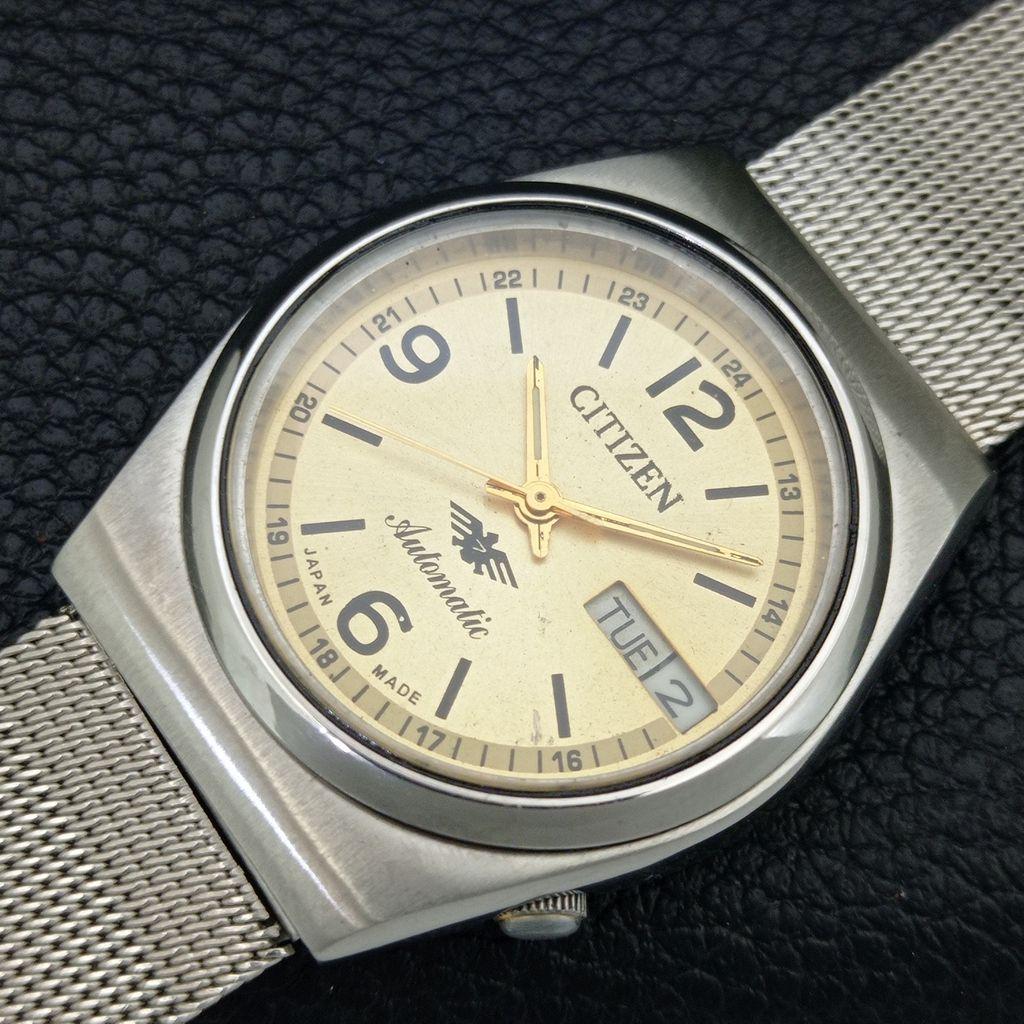 VINTAGE CITIZEN AUTOMATIC 8200 JAPAN MENS GOLDEN COLOR DIAL WATCH a708417-1