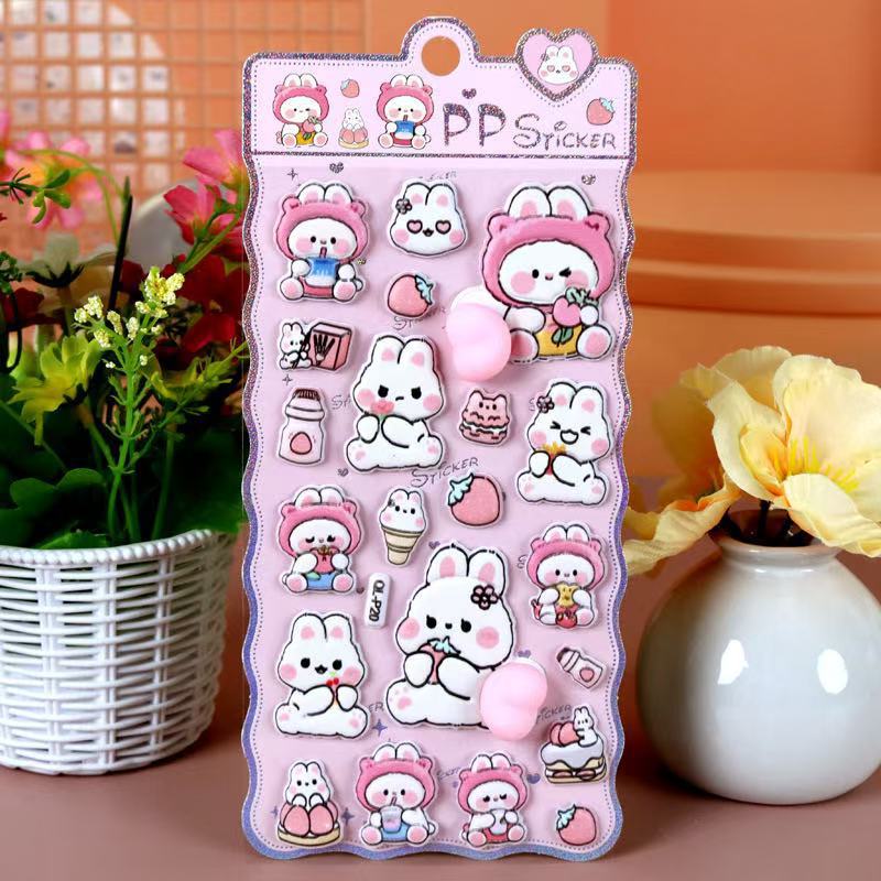 1Pc Cute Cartoon Soft 3D Butt Stress Relief Stickers Rabbit Bear Dog Theme For Diy Scrapbook Cup Phone Case Notebook Decoration