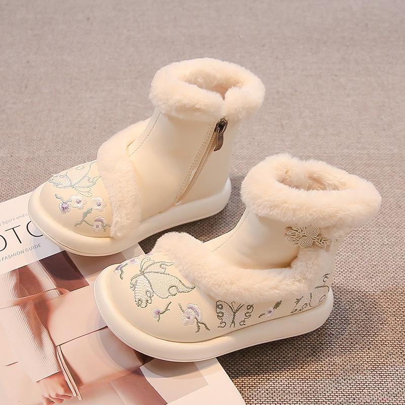 

Girls Traditional Chinese Cotton Shoes with Hanfu Horse-faced Skirt Cotton Boots Exquisite Plush Snow Boots 36 бежевый