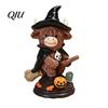 Durable Resin Statue Highland Cow Figurine, Halloween Witch Pumpkin Skull Statue, Scottish Decor Ornament for Calf Lovers, Shelf, Tiered Tray, Mantel,