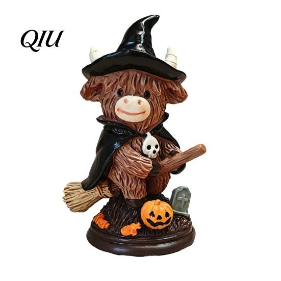 Durable Resin Statue Highland Cow Figurine, Halloween Witch Pumpkin Skull Statue, Scottish Decor Ornament for Calf Lovers, Shelf, Tiered Tray, Mantel,