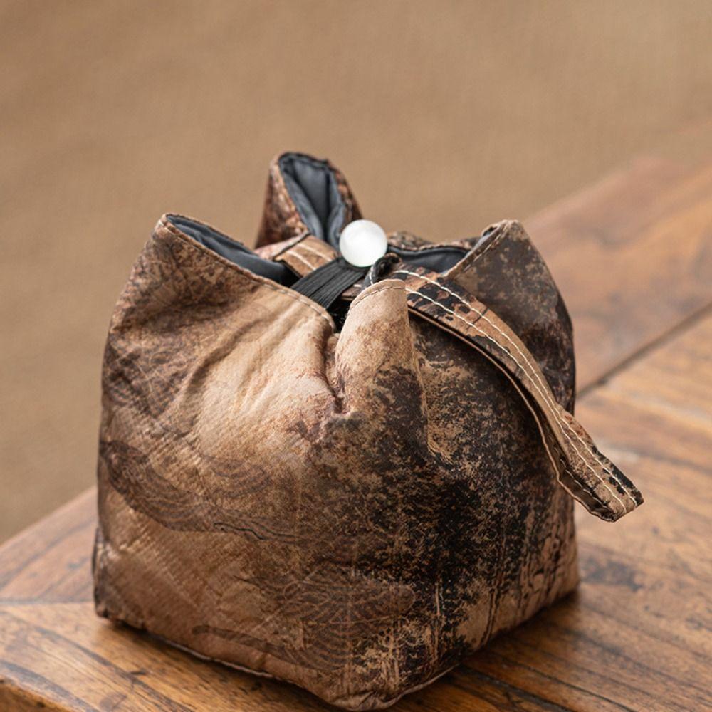 Chinese Style Teacup Drawstring Cloth Pouch Breakage-proof Embroidered Handbag  Purse