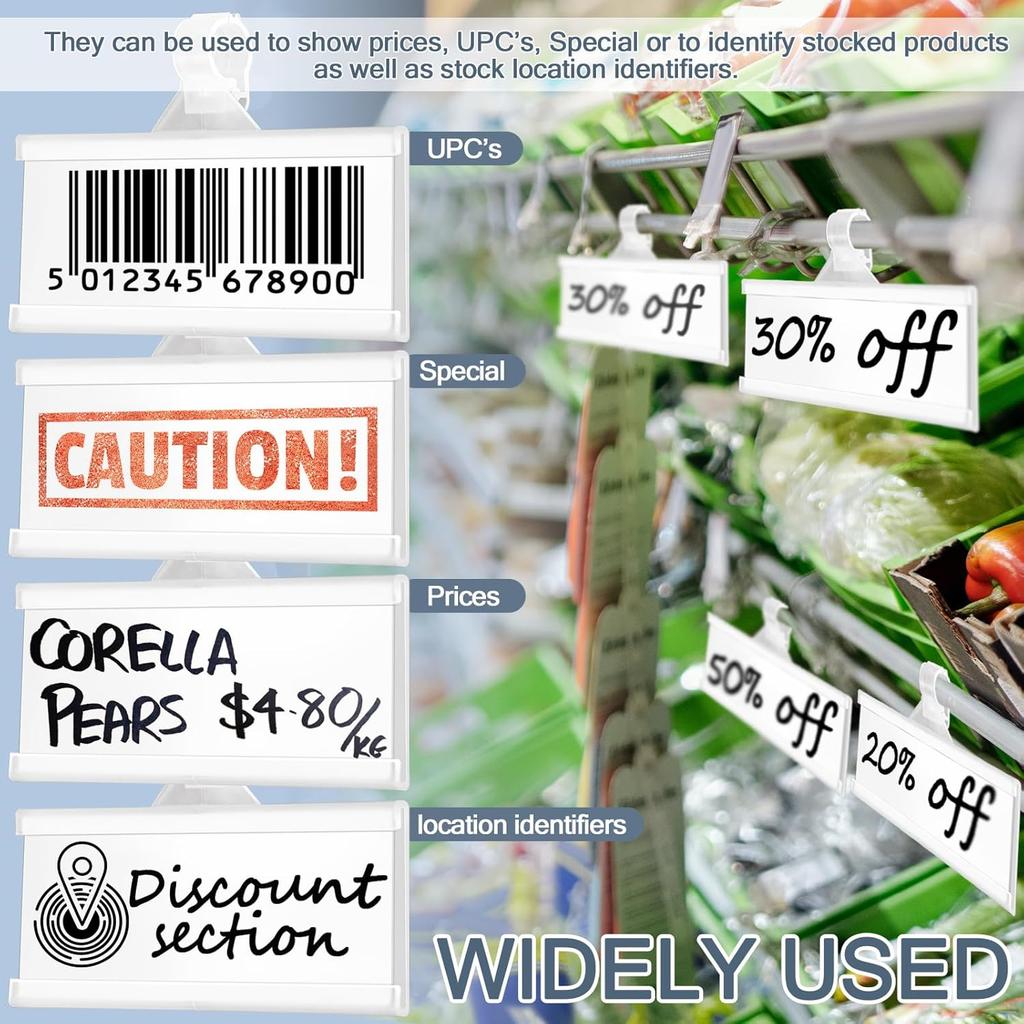 100 Pieces Plastic Wire Shelf Label Holders, Reble Price Label Holder with locks, Label Display Holder for Retail Supermarket Department Store(3'' x