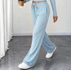 2025 European Cross-Border Spring/Autumn Solid Color Drawstring Waist Long Sleeve and Straight Leg Pants Casual Two-Piece Set
