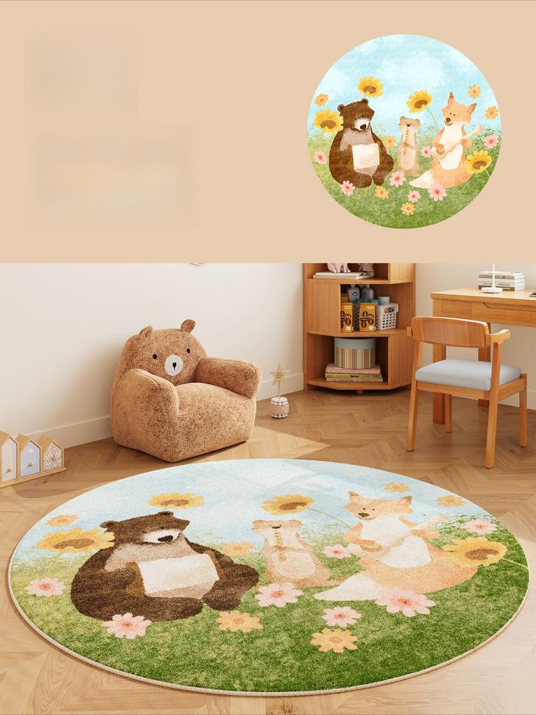 Cartoon Style Bedroom Decor Round Carpet Animal Print Carpets for Living Room Fluffy Soft Lounge Floor Mat Thick Plush Study Rug