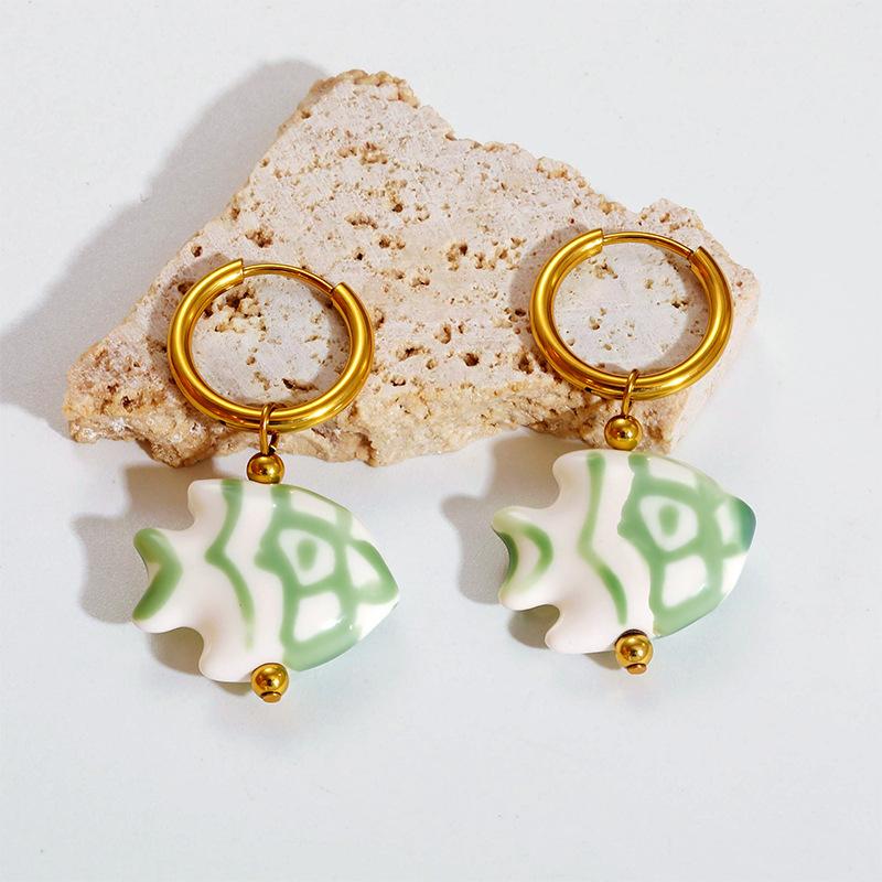Ceramic Dopamine Fish Starfish Earrings For Women Colorful Vibrant Pendant Youthful Stainless Steel Jewelry Gift