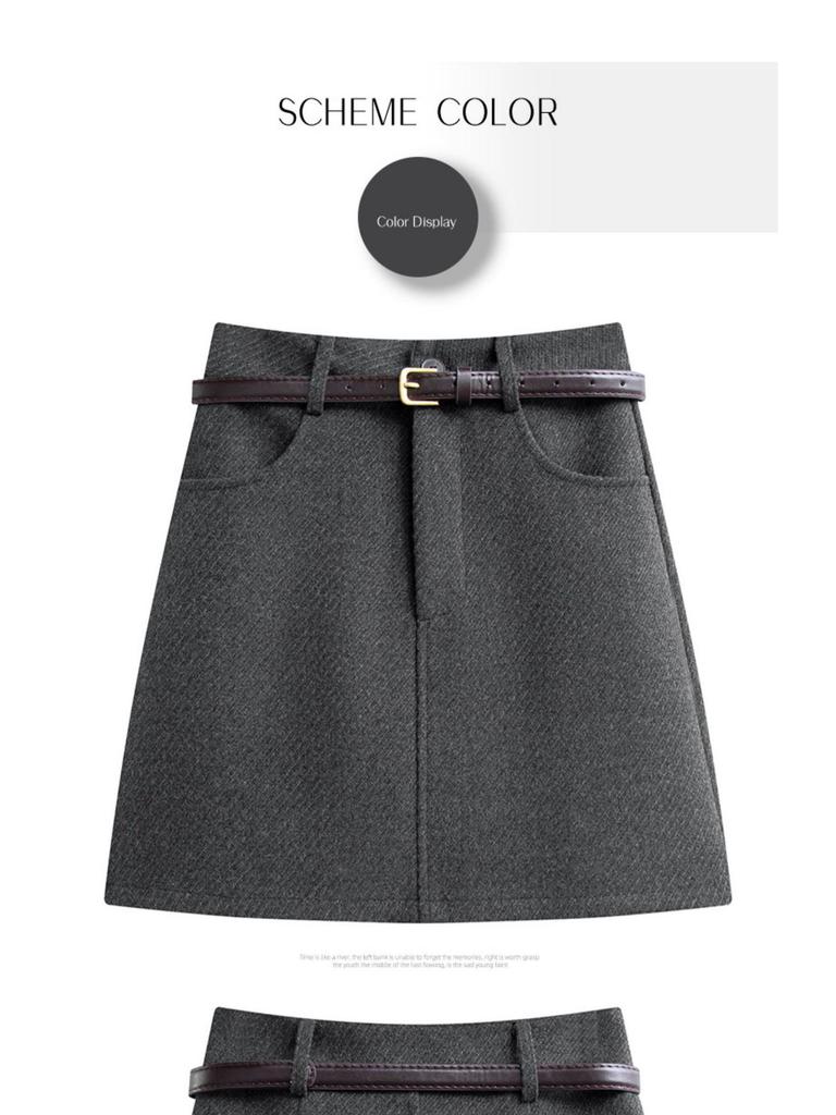 Plus Size Women's High-Waisted Woolen A-Line Skirt with Lining - Spring & Autumn Collection