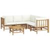 6 Piece Garden Lounge Set with Cream Colored Cushions Bamboo