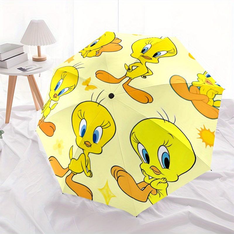 Looney Tunes Tweety Bird Automatic Open/Close Umbrella   Compact Travel Umbrella, 8 Rib Heavy Duty Construction, Ideal Gift, 180